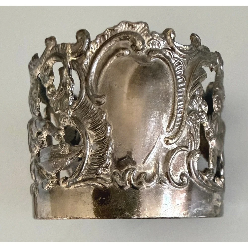 Antique Vienna‑Style Porcelain Cup w/ Ornate Silverplate Holder & Saucer